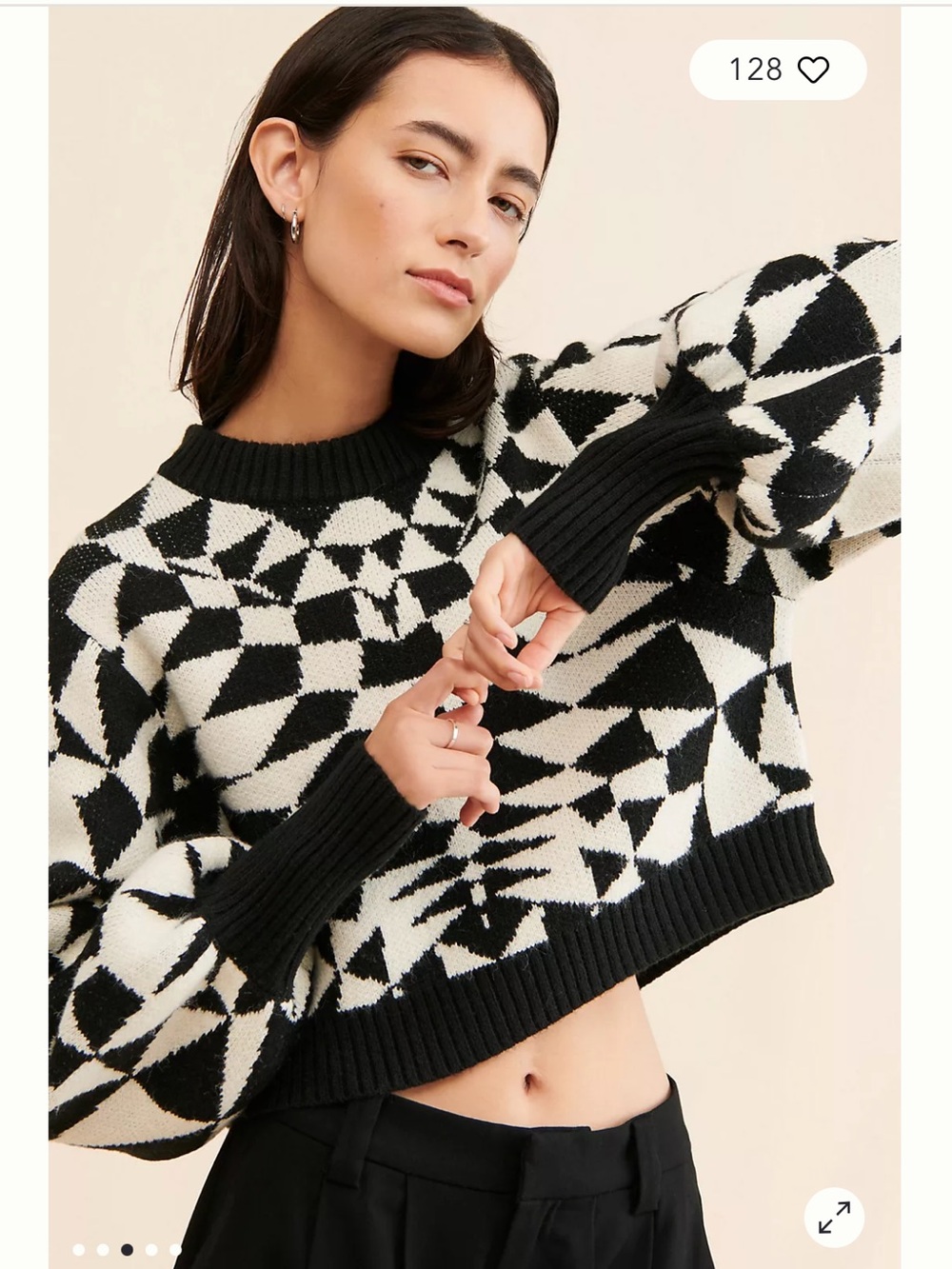 FARM Rio Deco Knit Sweater Black & White Size Medium